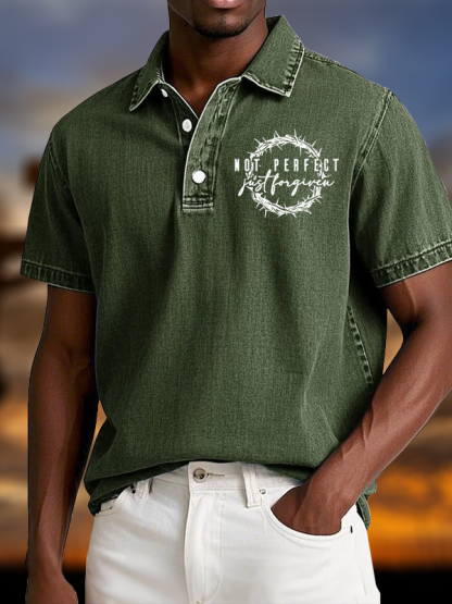Not Perfect Just Forgiven Religious Vintage Short Sleeve Polo Shirt