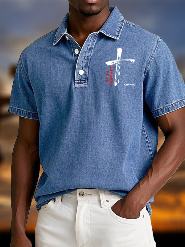 It Is Finished Vintage Short Sleeve Polo Shirt