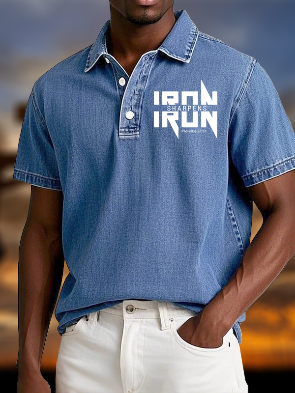 IRON SHARPENS IRON Proverbs 27:17 Vintage Short Sleeve Polo Shirt