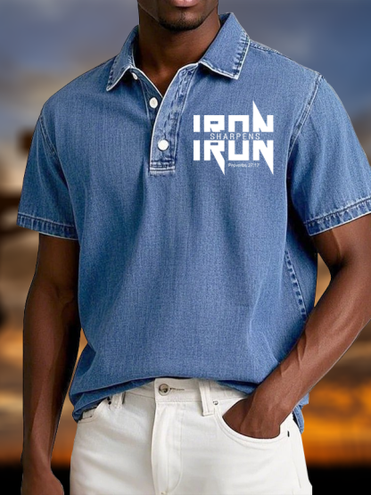 IRON SHARPENS IRON Proverbs 27:17 Vintage Short Sleeve Polo Shirt