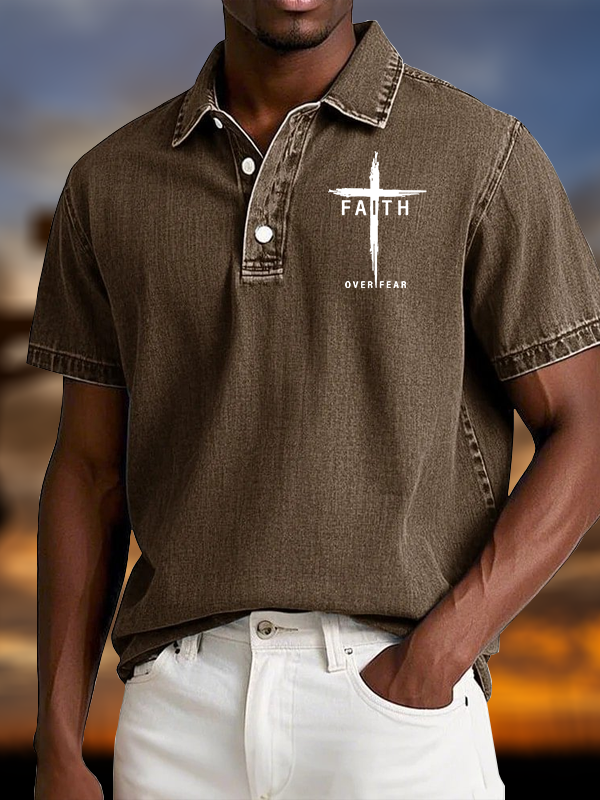 Faith Over Fear Cross Vintage Short Sleeve Polo Shirt