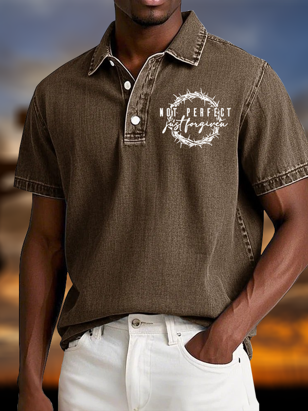 Not Perfect Just Forgiven Religious Vintage Short Sleeve Polo Shirt