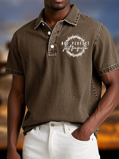 Not Perfect Just Forgiven Religious Vintage Short Sleeve Polo Shirt
