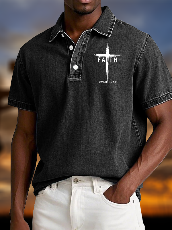 Faith Over Fear Cross Vintage Short Sleeve Polo Shirt