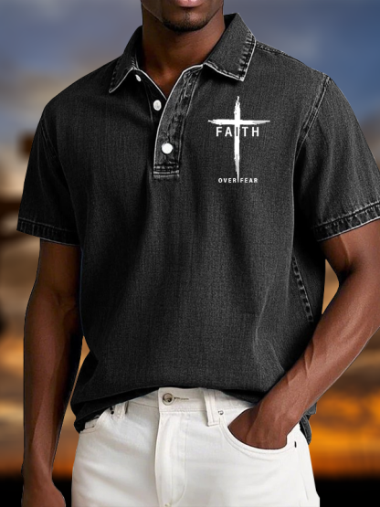 Faith Over Fear Cross Vintage Short Sleeve Polo Shirt