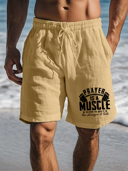Prayer Is A Muscle Cross Christian Beach Shorts