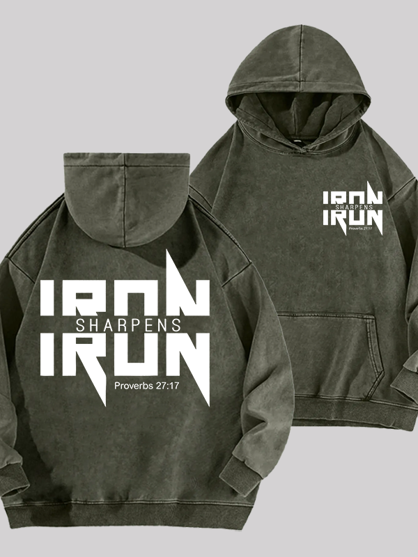 IRON SHARPENS IRON Proverbs 27:17  Jesus God Christian Washed Hoodie