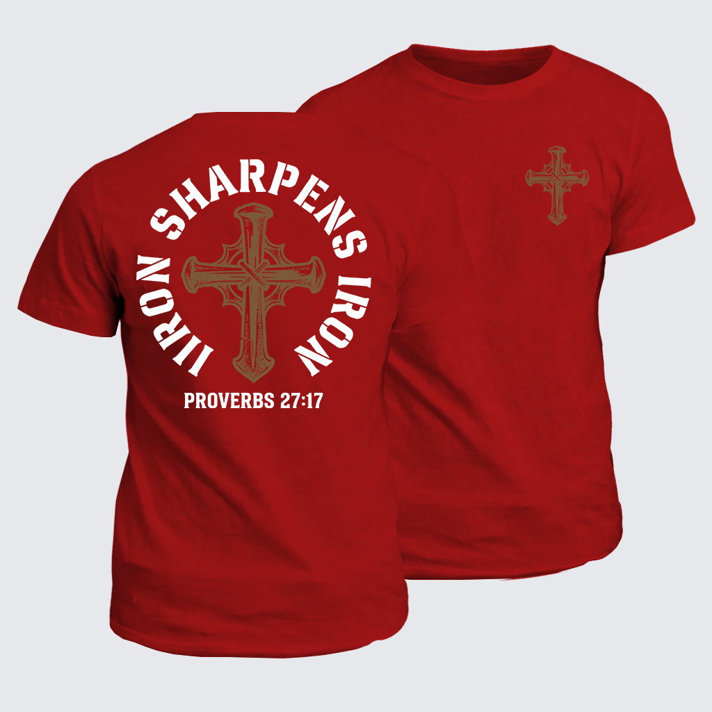 Iron Sharpens Iron - Proverbs 27:17 Jesus God Christian Cotton T-Shirt