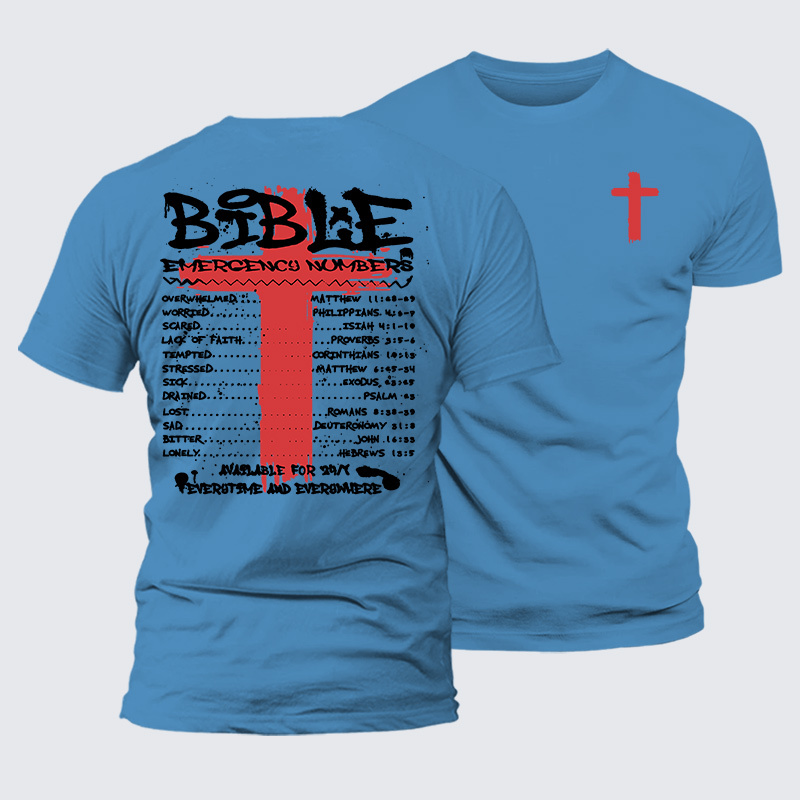 Bible Emergency Numbers Jesus God Christian Premium Mercerized Cotton Tee
