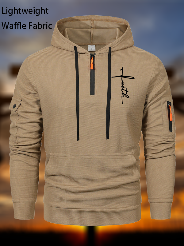 Faith Cross Waffle Fabric Zipper Hoodies