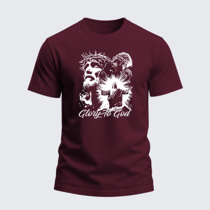 Heavyweight Cotton Tee - Glory to God Jesus Crown of Thorns