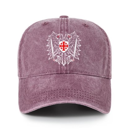 Heritage Washed Cap - Jerusalem Cross – Christian Double-Headed Eagle Warrior - Wine Red (front)