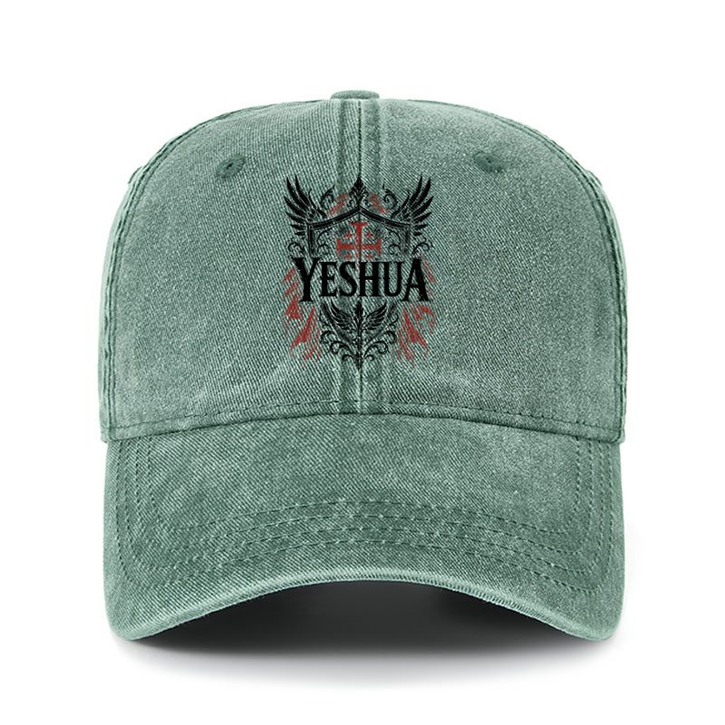Heritage Washed Cap - Yeshua – King of Kings - Dark Green (front)