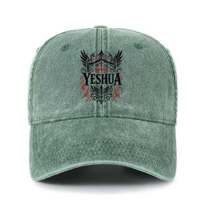 Heritage Washed Cap - Yeshua – King of Kings - Dark Green (front)