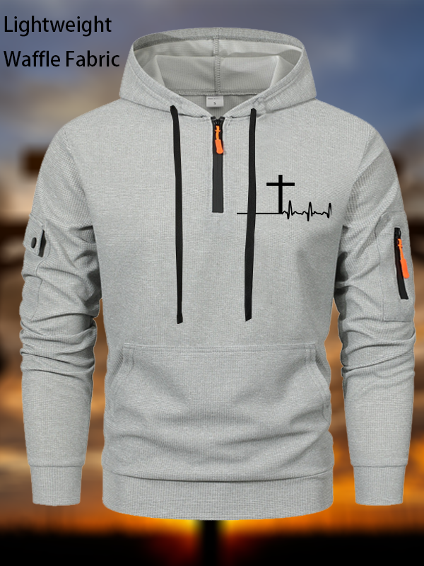 ECG Cross  Waffle Fabric Zipper Hoodies