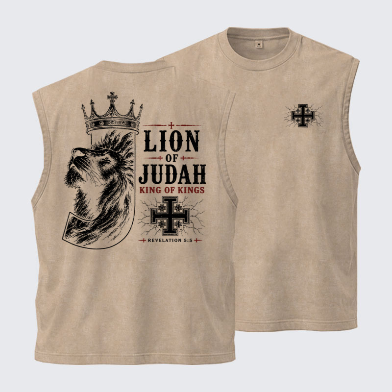 Washed Tank Top - Lion of Judah - Khaki (front and back)