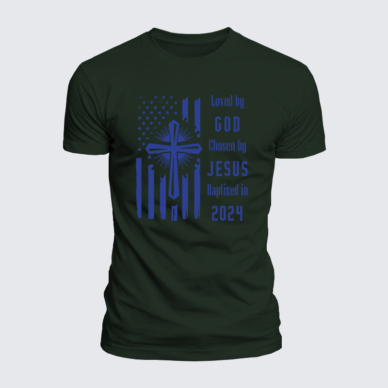 Loved By God Chosen By Jesus Baptized Jesus God Christian  – Luxe Mercerized Interlock Cotton Tee