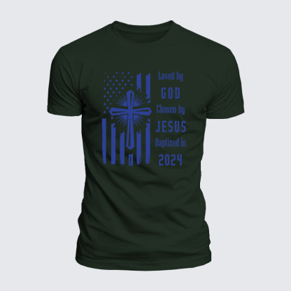 Loved By God Chosen By Jesus Baptized Jesus God Christian  – Luxe Mercerized Interlock Cotton Tee