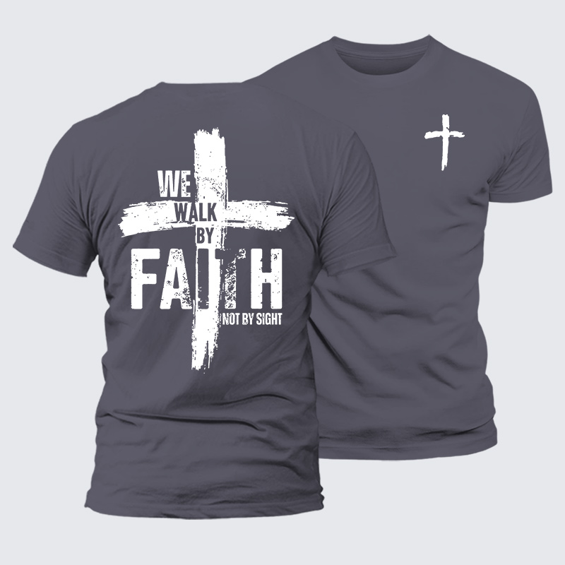 We Walk By Faith Not By Sight Jesus God Christian Premium Mercerized Cotton Tee