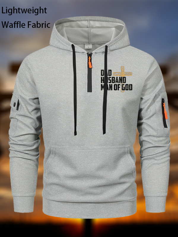 Dad, Husband, Man Of God Waffle Fabric Zipper Hoodies