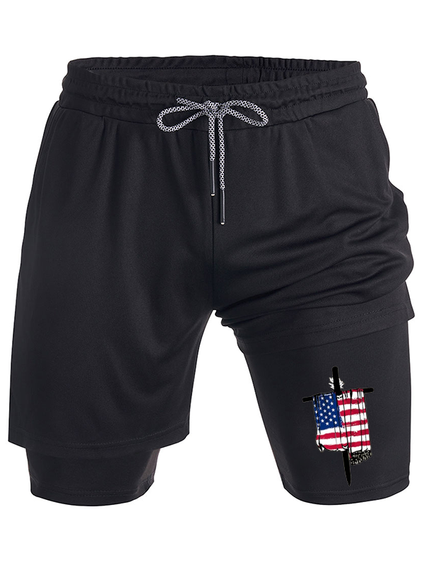 Flag Faith Print Christian Performance Shorts