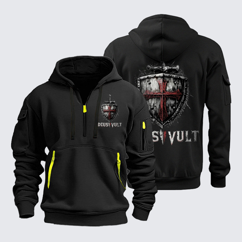 Zipper Hoodies - Deus Vult Crusader Shield Templar Cross