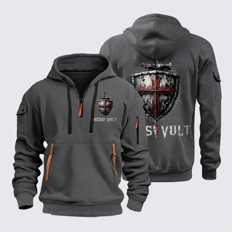 Zipper Hoodies - Deus Vult Crusader Shield Templar Cross