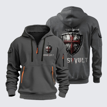 Zipper Hoodies - Deus Vult Crusader Shield Templar Cross