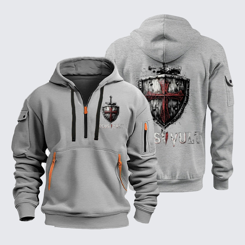 Zipper Hoodies - Deus Vult Crusader Shield Templar Cross