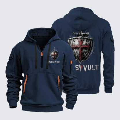 Zipper Hoodies - Deus Vult Crusader Shield Templar Cross