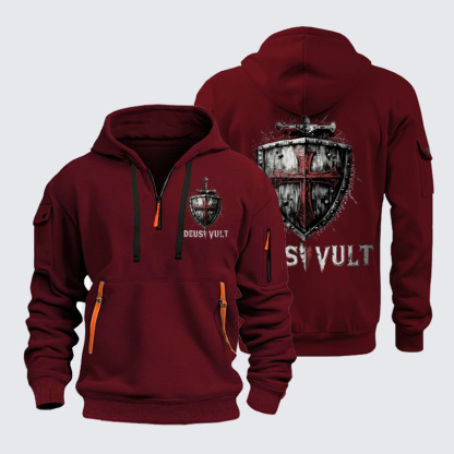 Zipper Hoodies - Deus Vult Crusader Shield Templar Cross