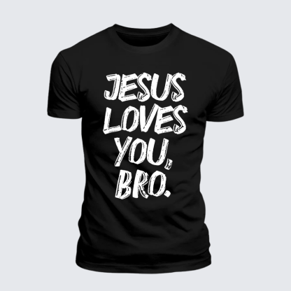 Jesus Loves Bro Jesus God Christian Premium Mercerized Cotton Tee