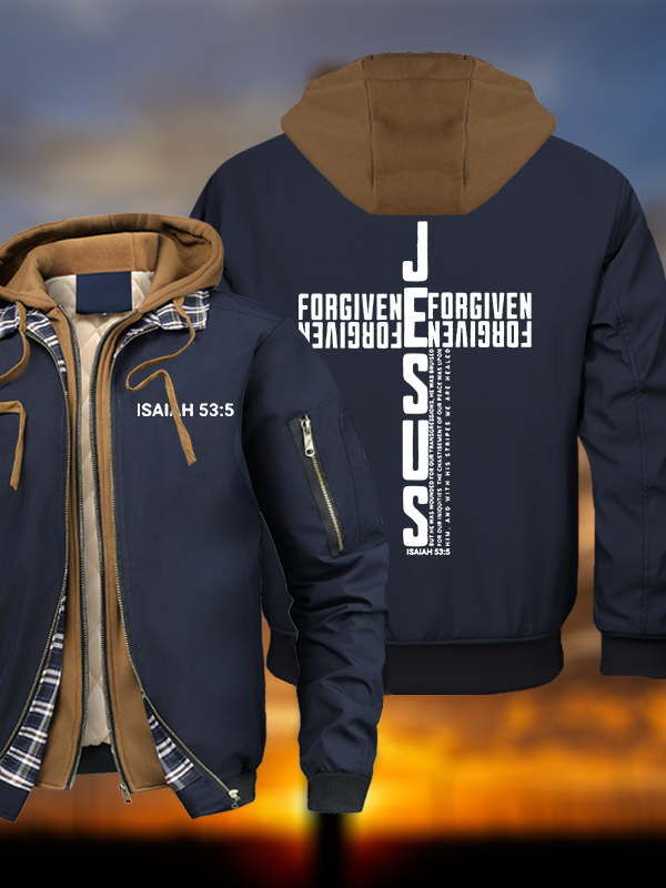 Jesus Forgiven Warm Hooded Bomber Jacket