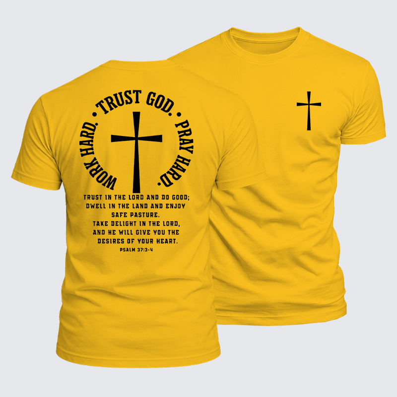 Work Hard Trust God Pray Hard Jesus God Christian  – Luxe Mercerized Interlock Cotton Tee