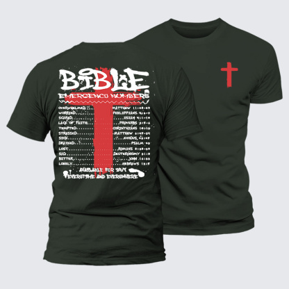 Bible Emergency Numbers Jesus God Christian Premium Mercerized Cotton Tee
