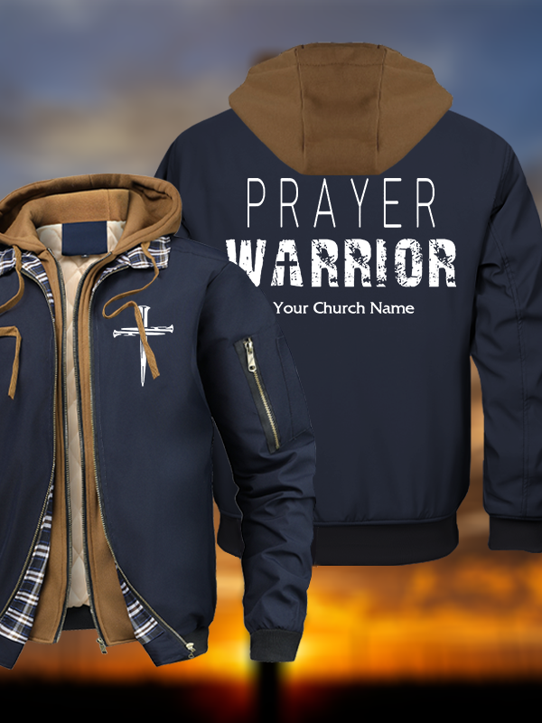 Personalized Prayer Warrior Warm Hooded Bomber Jacket
