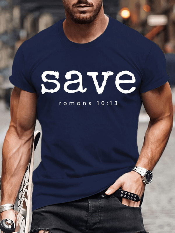 Saved Romans 10:13 Jesus God Christian Cotton T-Shirt