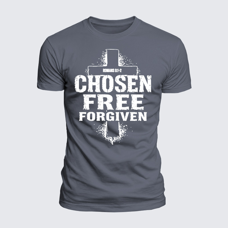 Chosen Free Forgiven Romans 8:1-2 Jesus God Christian  – Luxe Mercerized Interlock Cotton Tee