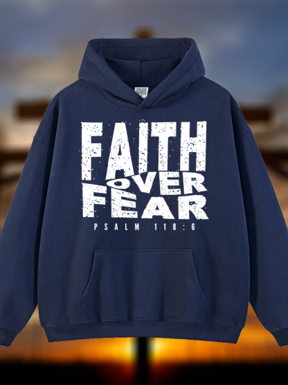 Faith Over Fear Jesus God Christian Plush Fleece-Lined Hoodie