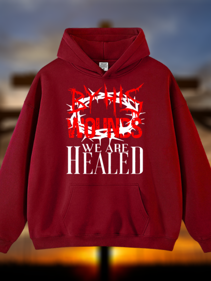 By His Wounds Jesus God Christian Plush Fleece-Lined Hoodie