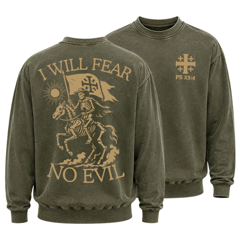 Washed Sweatshirt - I Will Fear - Army Green (front and back)
