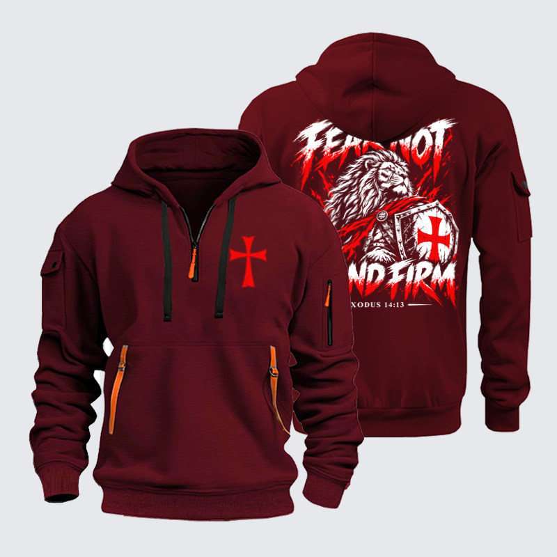 Zipper Hoodies - Fear Not – Stand Firm Lion - Wine Red (front and back)