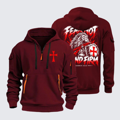 Zipper Hoodies - Fear Not – Stand Firm Lion - Wine Red (front and back)