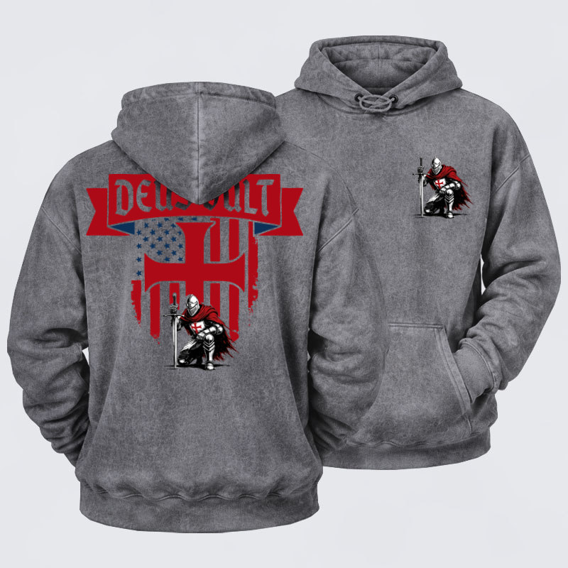 Washed Hoodie  - Templar Knight Crusader Deus Vult