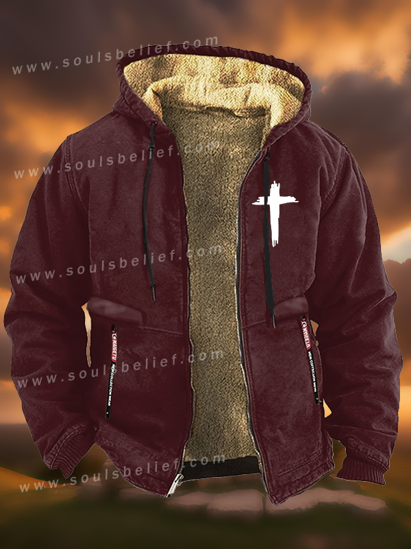 Cross Printed Zipper Hooded Jacket