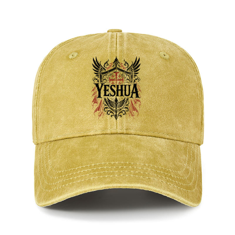 Heritage Washed Cap - Yeshua – King of Kings - Yellow (front)
