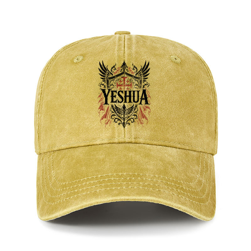 Heritage Washed Cap - Yeshua – King of Kings - Yellow (front)