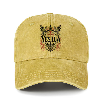 Heritage Washed Cap - Yeshua – King of Kings - Yellow (front)