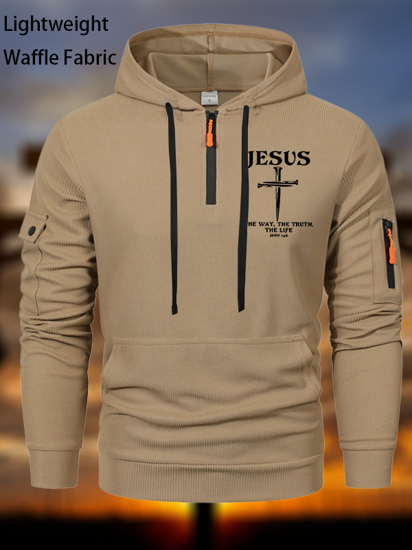Jesus The Way The Truth The Life Waffle Fabric Zipper Hoodies
