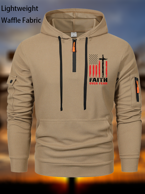 Faith Over Fear Flag Waffle Fabric Zipper Hoodies